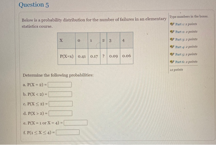 Solved Question 5 Below is a probability distribution for | Chegg.com