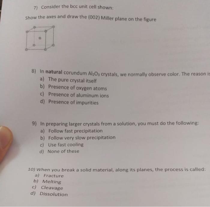 Solved 7) Consider the bcc unit cell shown: Show the axes | Chegg.com