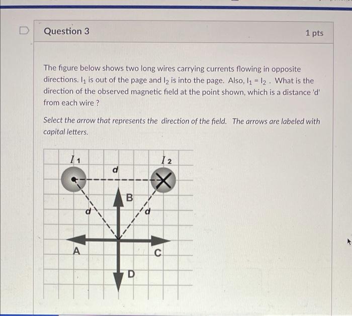 Solved Question 3 1 pts The figure below shows two long | Chegg.com