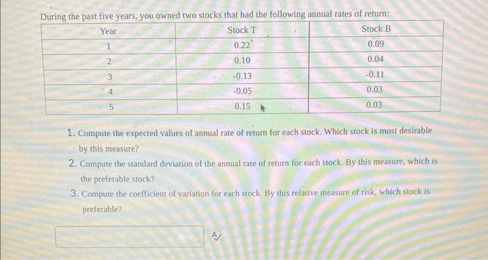 Solved During the past five years, you owned two stocks that | Chegg.com