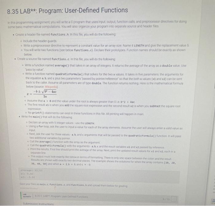 Solved 8.35 LAB** Program: User-Defined Functions In this | Chegg.com