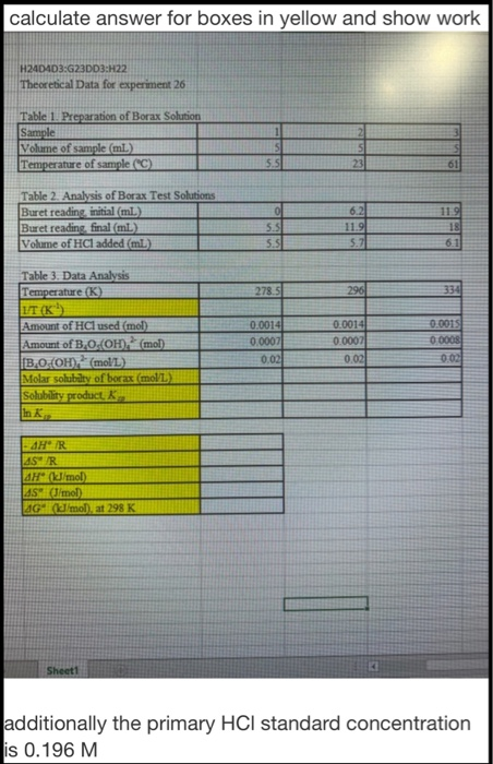 Solved calculate answer for boxes in yellow and show work | Chegg.com