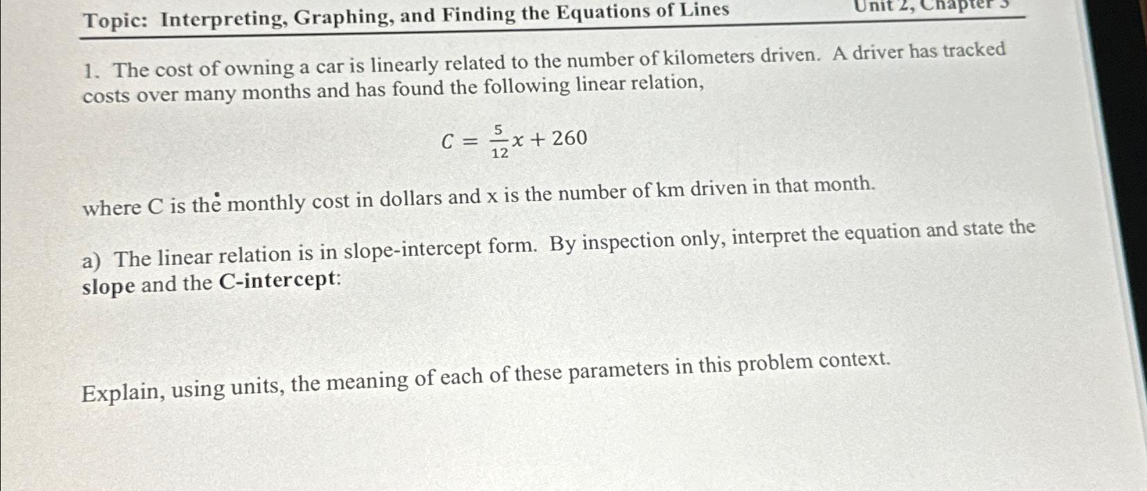 Solved Topic: Interpreting, Graphing, and Finding the | Chegg.com
