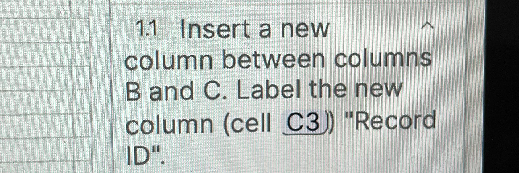 Solved 1.1 ﻿Insert A New Column Between Columns B ﻿and C. | Chegg.com