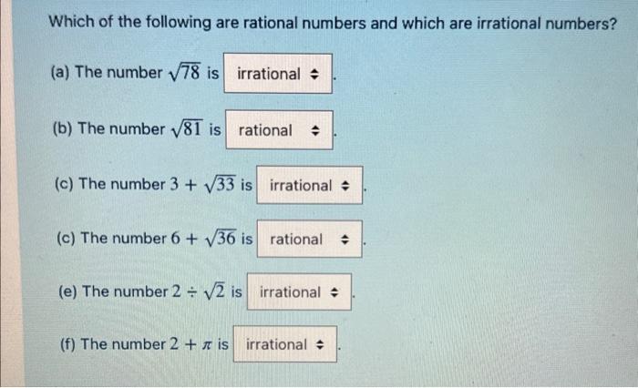 Solved Which Of The Following Are Rational Numbers And Which | Chegg.com