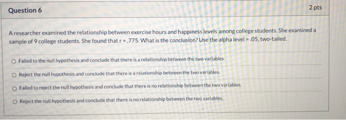 Solved Question 6 2 pts A researcher examined the | Chegg.com