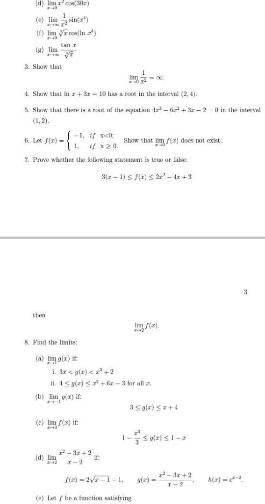 21x4 Solved (d) limx→0x2cos(30x) (e) limx→∞x21sin(x4) (f) | Chegg.com