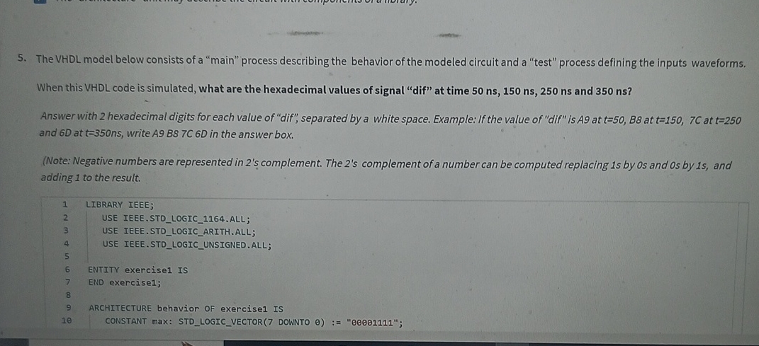 Solved The VHDL model below consists of a "main" process | Chegg.com