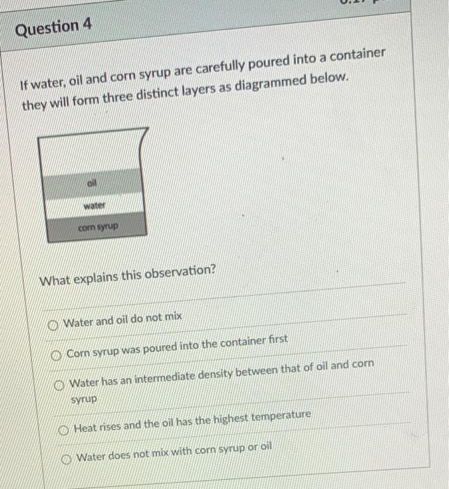 Solved Question 4 If water, oil and corn syrup are carefully
