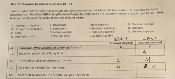 Solved Use the following to answer questions 10−13 Indicate | Chegg.com
