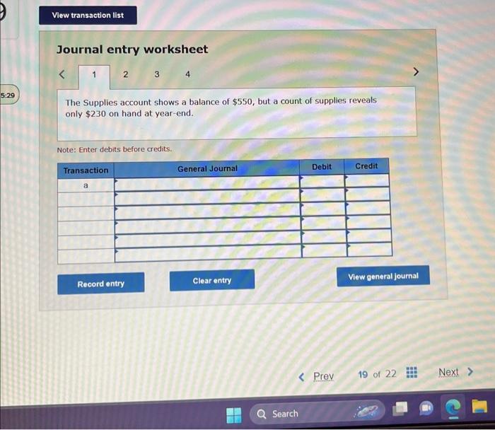 Solved Journal Entry Worksheet The Supplies Account Shows A | Chegg.com