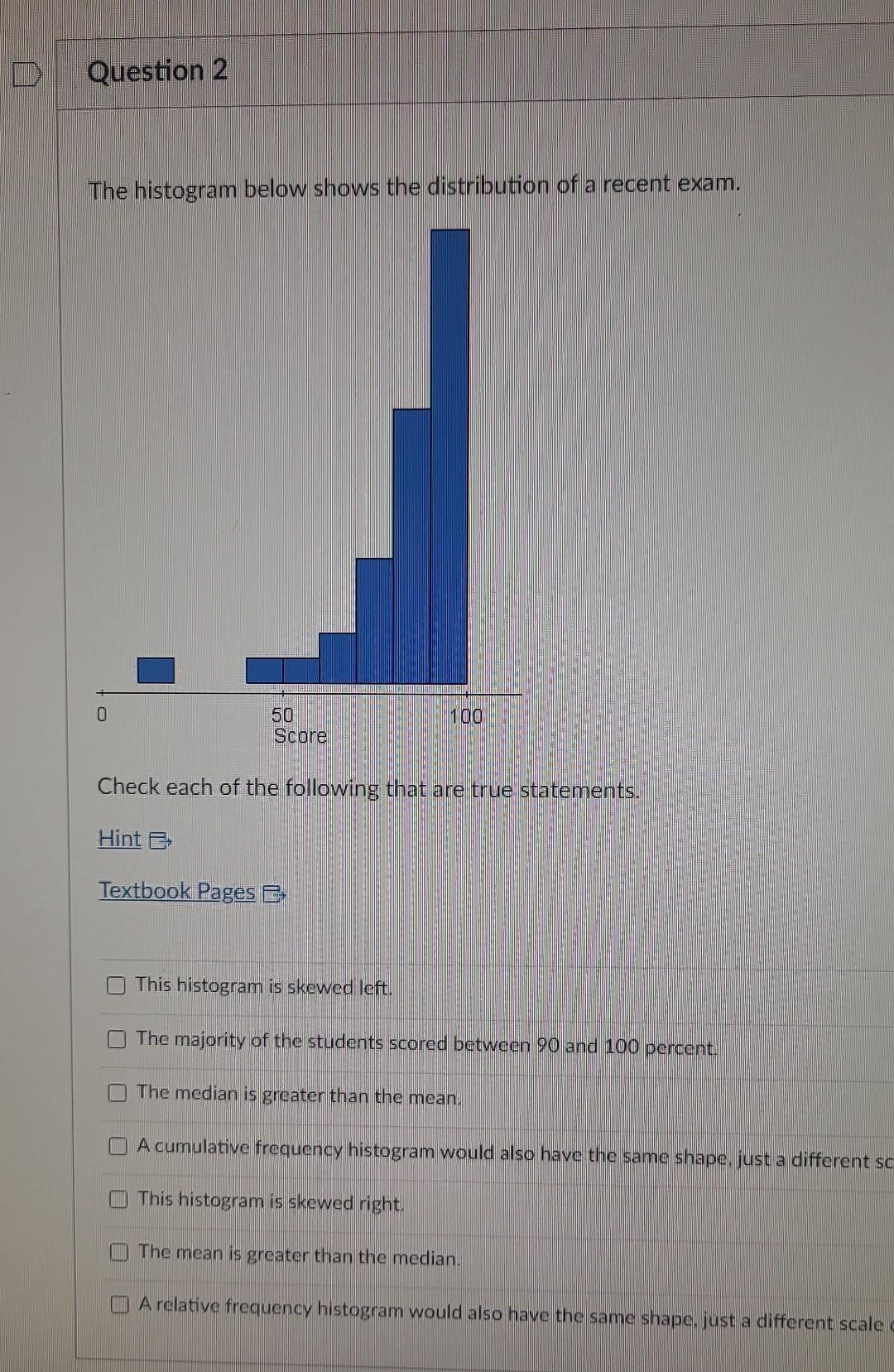 Solved The histogram below shows the distribution of a | Chegg.com