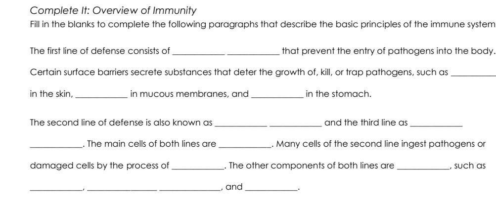 Solved Complete It: Overview of Immunity Fill in the blanks | Chegg.com