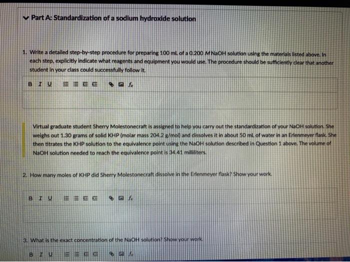 Solved Part A: Standardization of a sodium hydroxide | Chegg.com