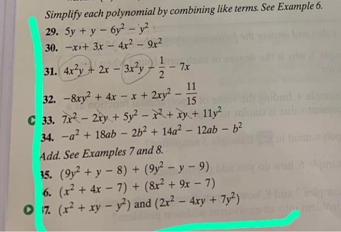 Solved 11 Simplify Each Polynomial By Combining Like Terms Chegg Com