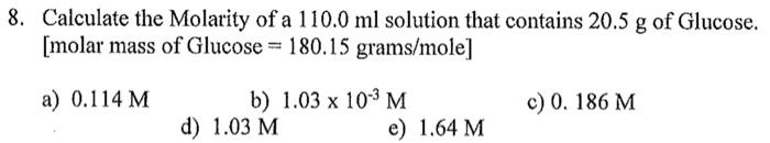 Solved Calculate the Molarity of a 110.0ml solution that | Chegg.com