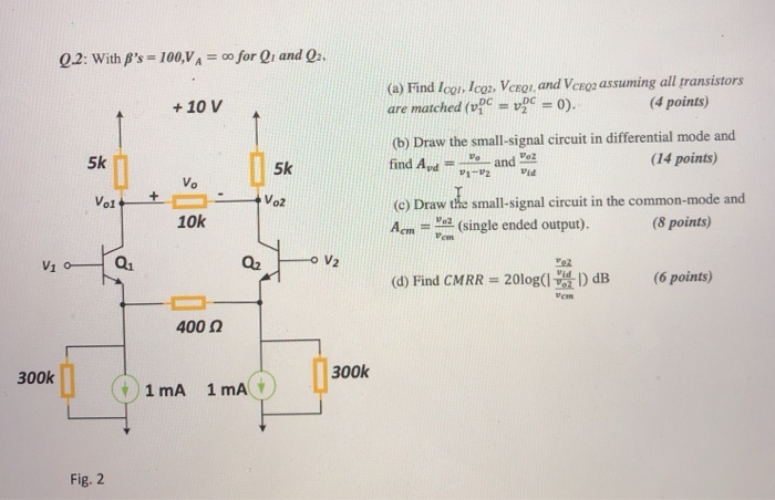 Solved Q.2: With B's = 100,VA= o for Q and Q2, + 10 V (a) | Chegg.com