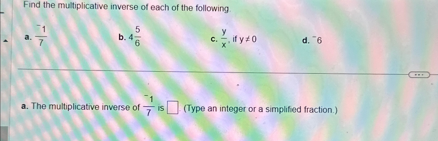 multiplicative inverse of 1 6 4 9 x 4 3