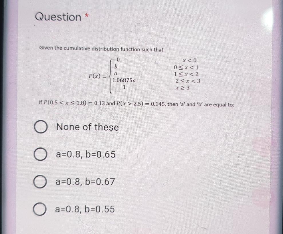 Solved Question * Given the cumulative distribution function | Chegg.com