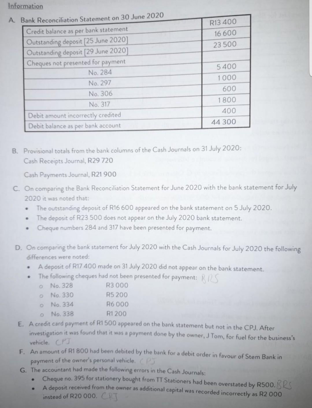 Solved Question 4 30 BANK RECONCILIATION The information Chegg