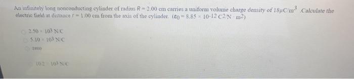 Solved An infinitely long nonconducting cylinder of radius R | Chegg.com