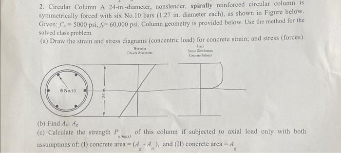 Solved 2. Circular Column A 24-in.-diameter, nonslender, | Chegg.com