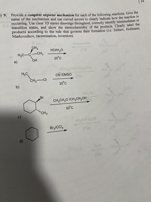 Solved -) 9. Provide a complete stepwise mechanism for each | Chegg.com