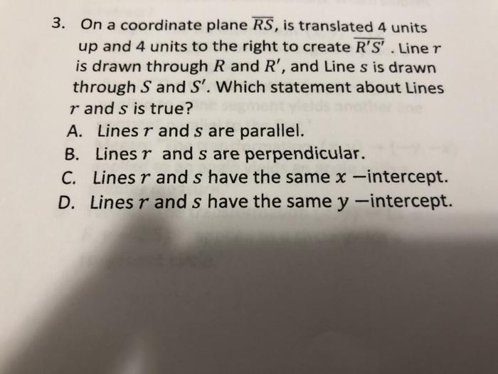 Solved 3. On a coordinate plane RS, is translated 4 units up | Chegg.com