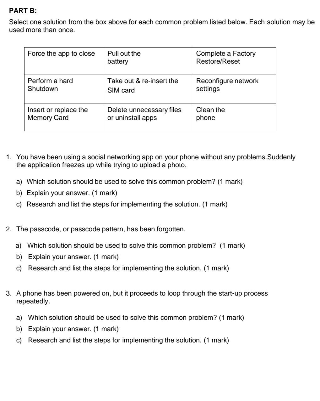 Solved PART B: Select one solution from the box above for | Chegg.com