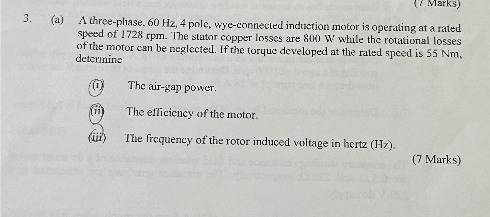 Solved (a) ﻿A Three-phase, 60Hz,4 ﻿pole, Wye-connected | Chegg.com