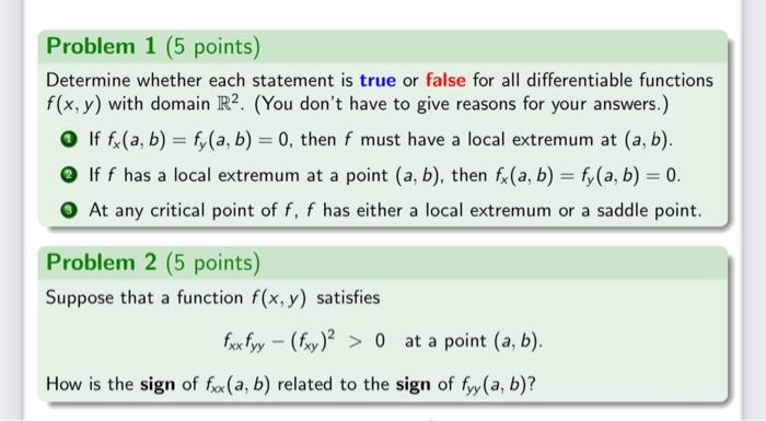 Solved Problem 1 (5 points) Determine whether each statement | Chegg.com