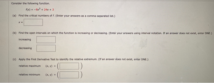 Solved Consider the following function. Fx) = -8x2 + 24x + 3 | Chegg.com