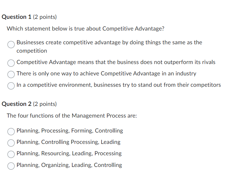 Solved Question 1 (2 ﻿points)Which statement below is true | Chegg.com