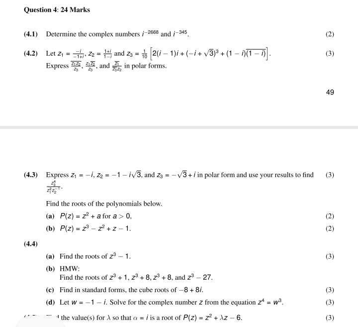 Solved (4.1) Determine the complex numbers i−2668 and i−345. | Chegg.com