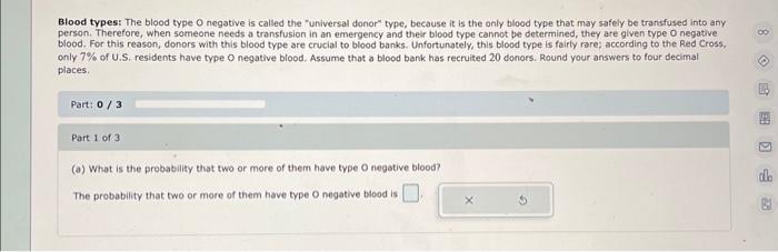 Solved Blood Types The Blood Type O Negative Is Called The Chegg Com   Image