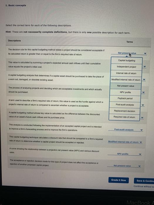 Solved 1. Basic concepts Select the correct term for each of | Chegg.com