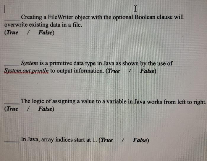 Solved I I Creating a FileWriter object with the optional | Chegg.com