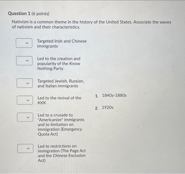 Solved Question 1 (6 points) Nativism is a common theme in | Chegg.com