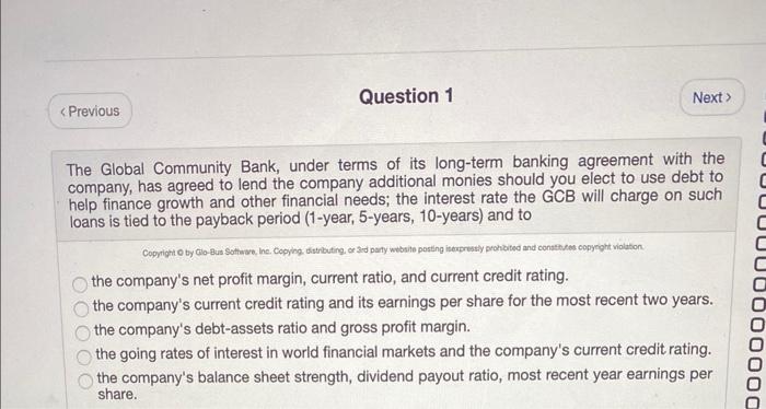 Solved The Global Community Bank, under terms of its | Chegg.com