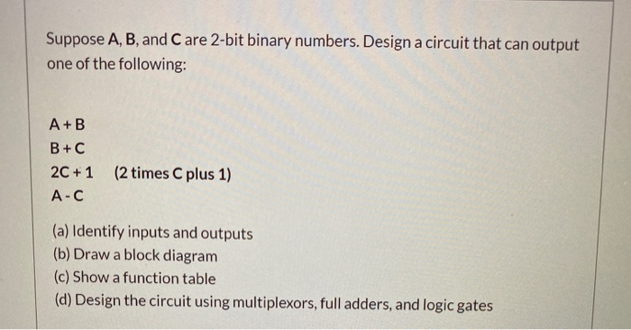 Solved Suppose A, B, And Care 2-bit Binary Numbers. Design A | Chegg.com