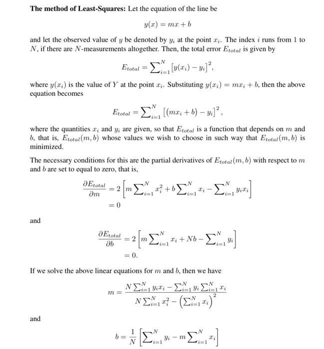 Solved The method of Least-Squares: Let the equation of the | Chegg.com