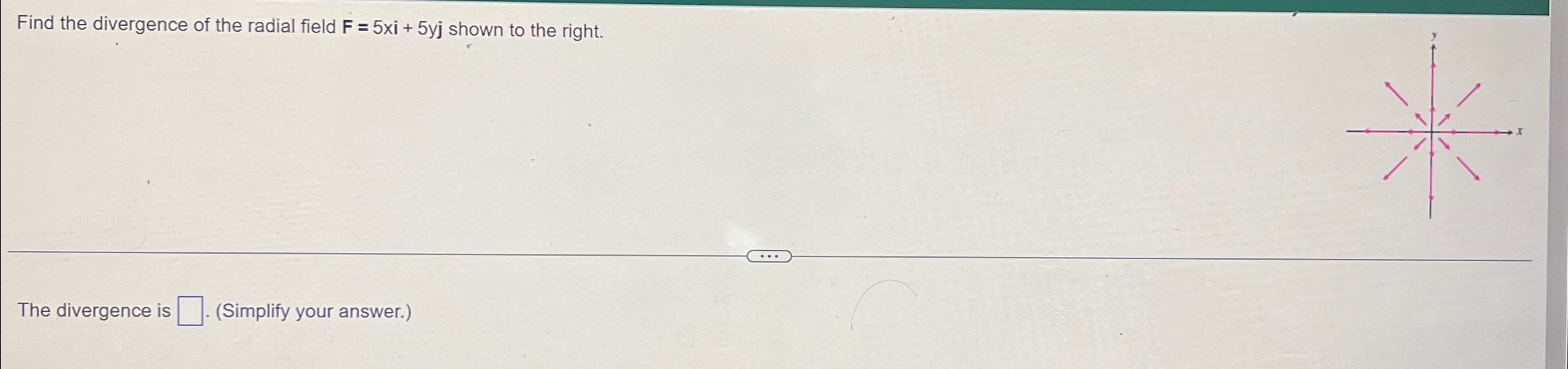 Solved Find the divergence of the radial field F=5xi+5yj | Chegg.com