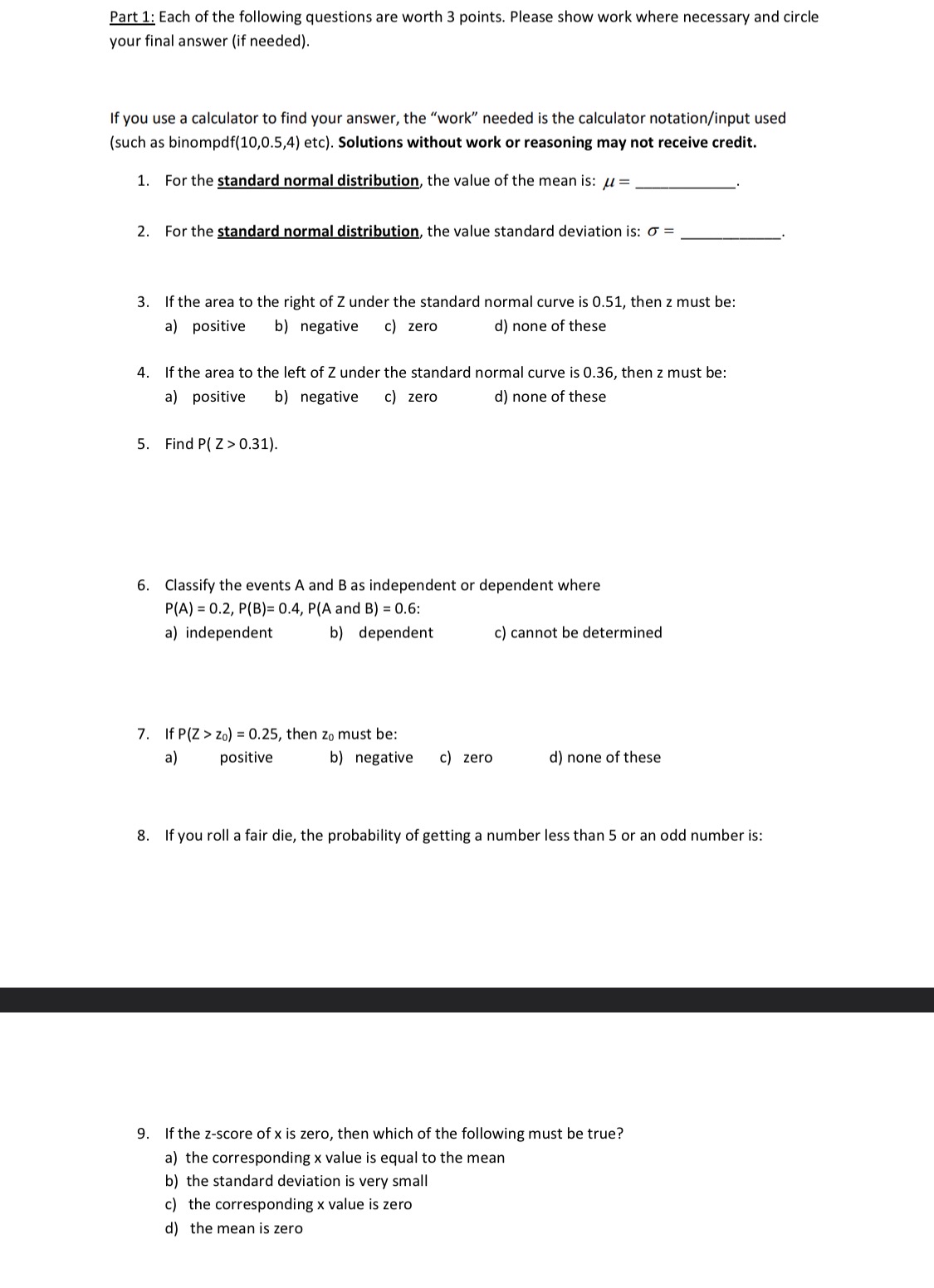 Solved Part 1: Each of the following questions are worth 3 | Chegg.com