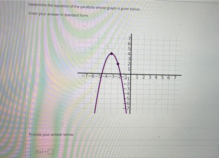 Solved solve the equation of the parabola whose graph is | Chegg.com