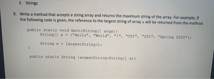 Solved E. Strings 9. Write a method that accepts a string | Chegg.com