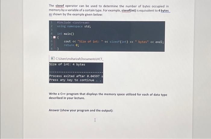 Solved The sizeof operator can be used to determine the | Chegg.com