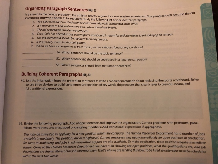 Organizing Sentences In A Paragraph Worksheet