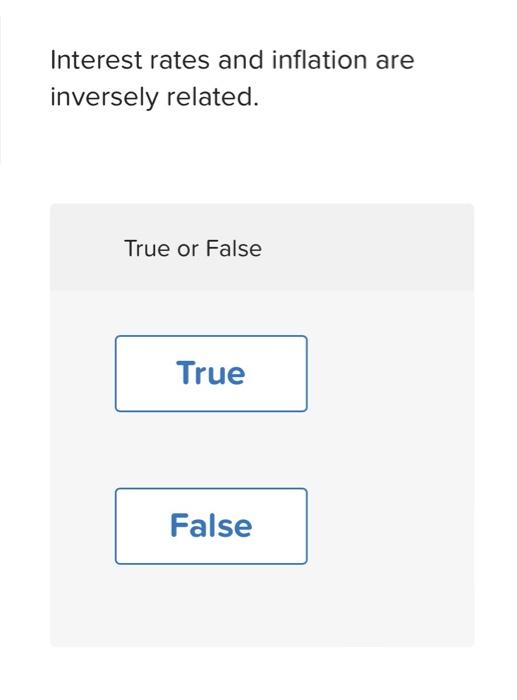 Solved Interest rates and inflation are inversely related.