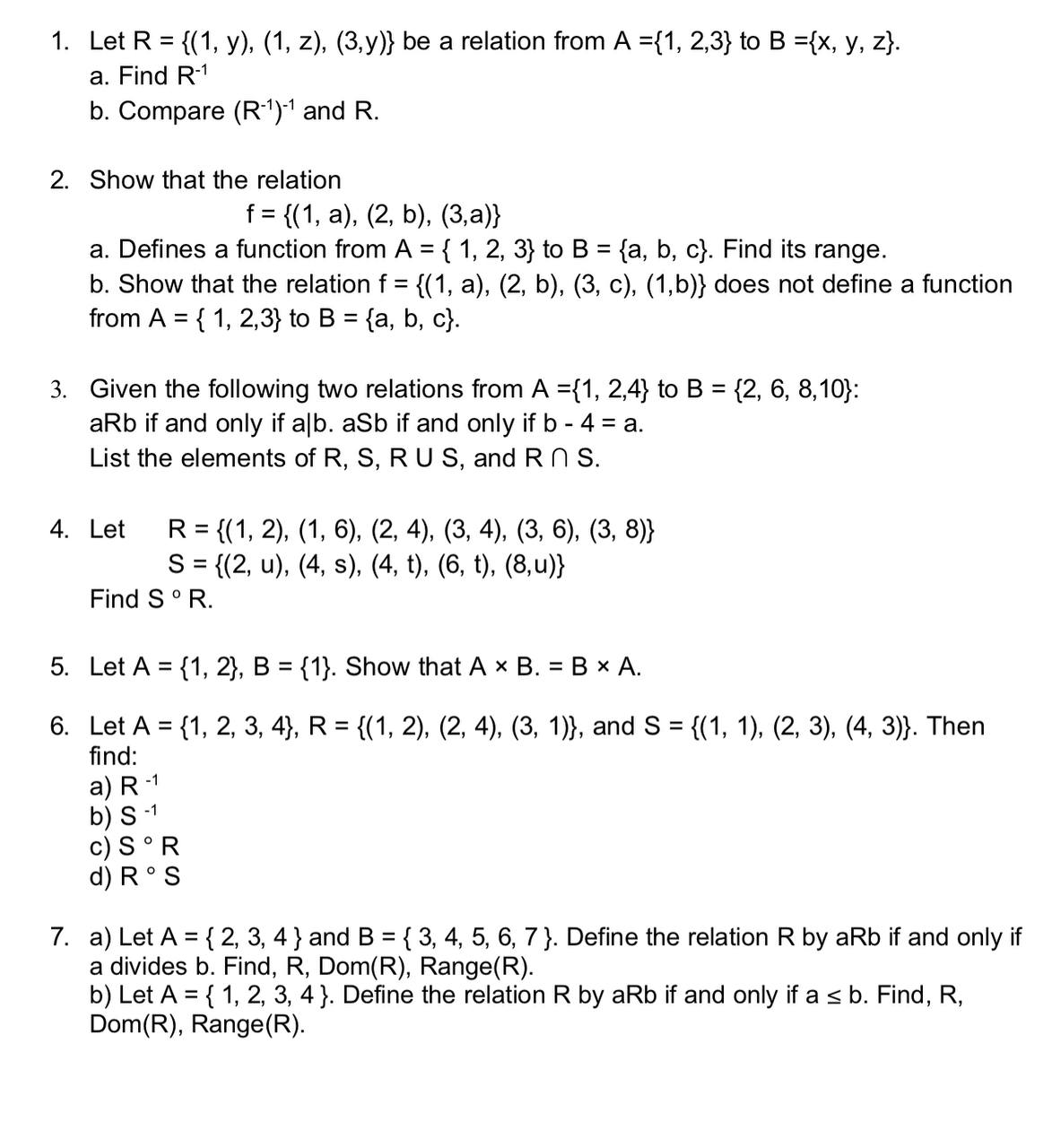 Let R={(1,y),(1,z),(3,y)} be ﻿a relation from | Chegg.com