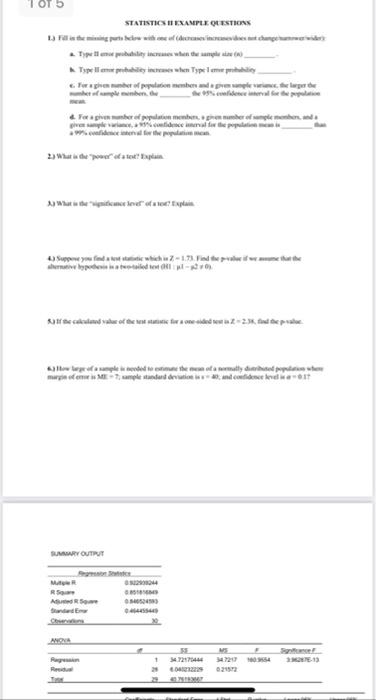 STATISTICS EXAMPLE QUESTIONS Type probability | Chegg.com